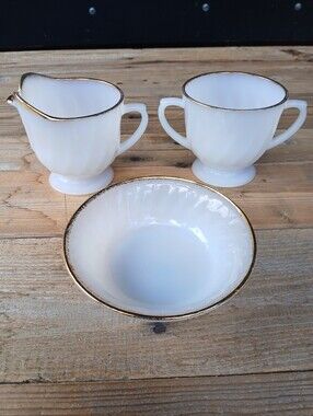 Vintage Anchor Hocking FireKing Golden Anniversary Milk Glass Sugar-creamer